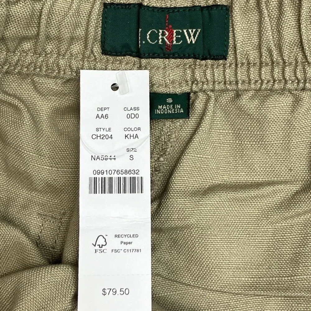 J Crew Pier Shorts Mens S Khaki Cotton Linen Blend 5.5” Drawstring Casual CH204